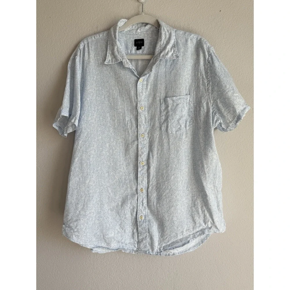 J.Crew Shirt Mens Printed‎ Short-Sleeve Linen-Blend Shirt Size XL Tropical BN322